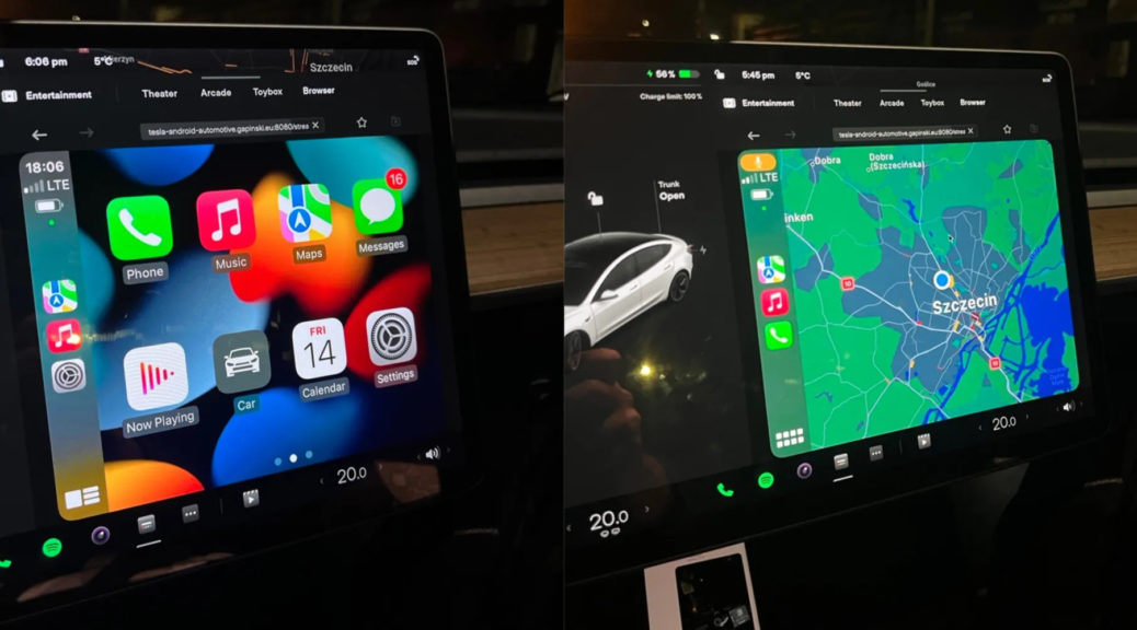 Tesla mit CarPlay. - Michał Gapinski / Screenshot via 9to5Mac